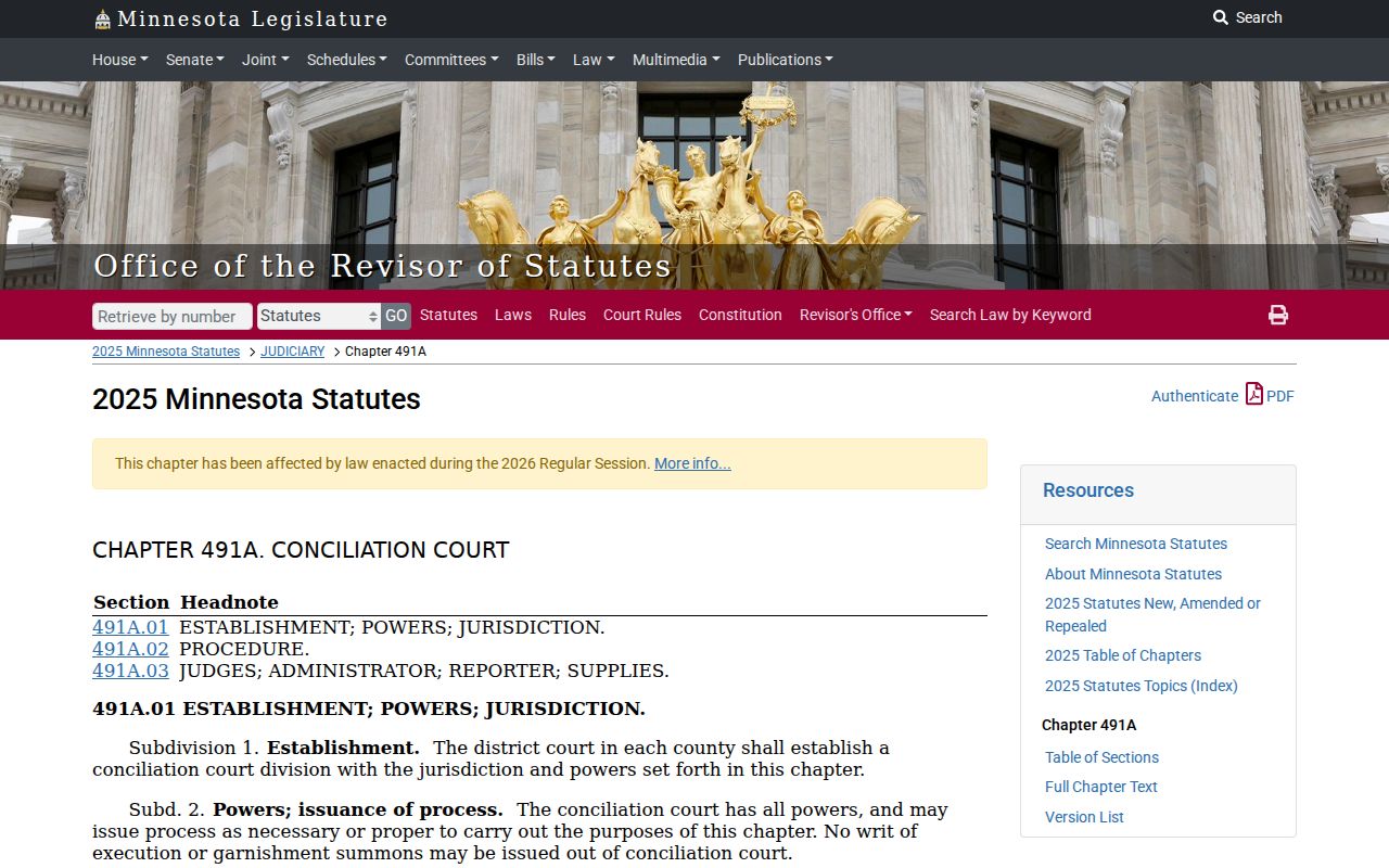 Sibley County civil docket conciliation court statute