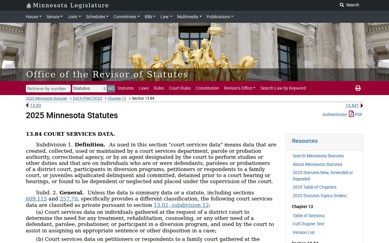 Sibley County civil docket court services data statute