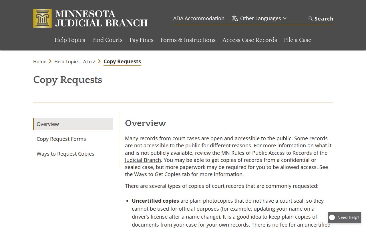 Sibley County court records copy request overview