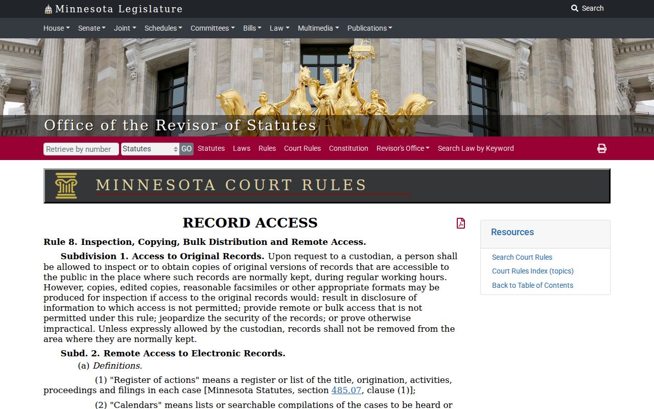 Sibley County court records Rule 8 public access