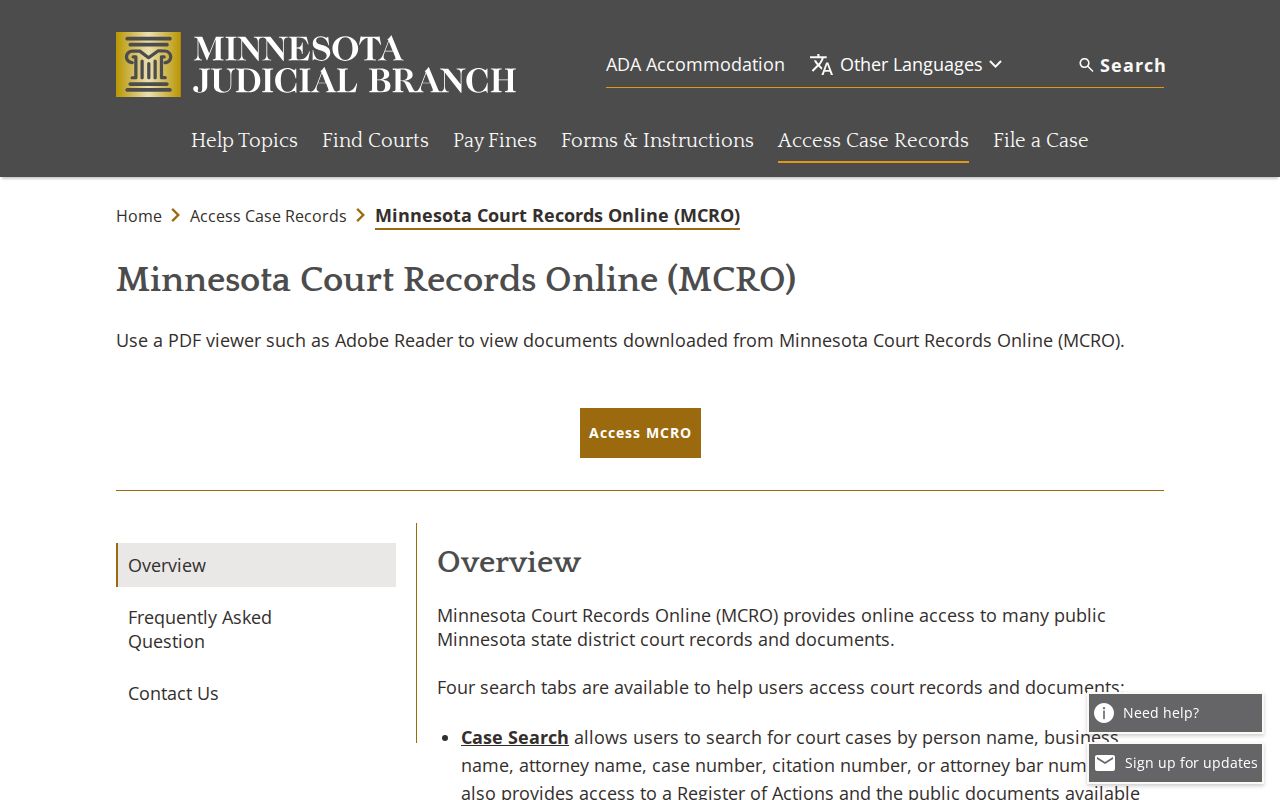 Sibley County court docket MCRO and court calendar access